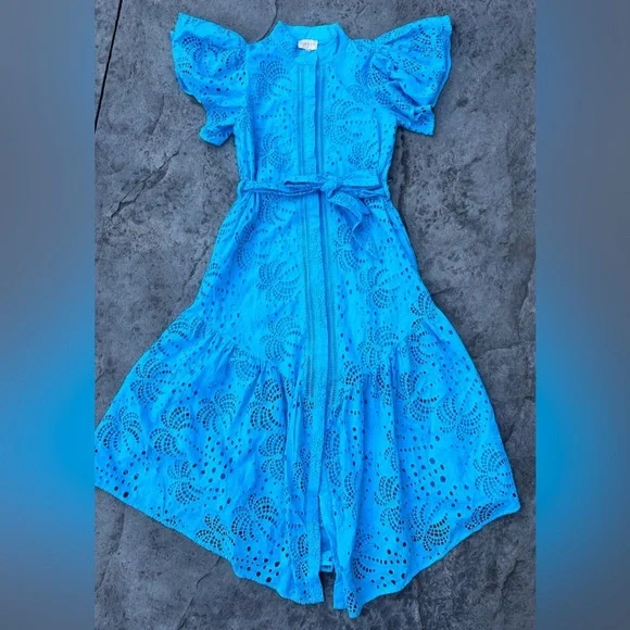 New CIEBON Isabella Cotton Eyelet Maxi Shirtdress blue size small - Picture 2 of 6
